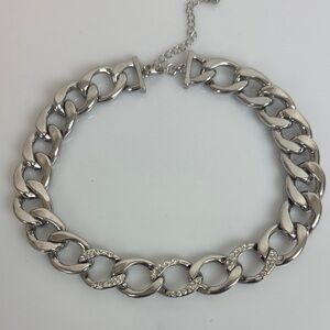 Choker Chain Silver Tone Chunky Chain Link sparkle Necklace 16" + adjustable